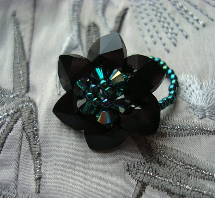 Black Swarovski Crystal Flower Ring