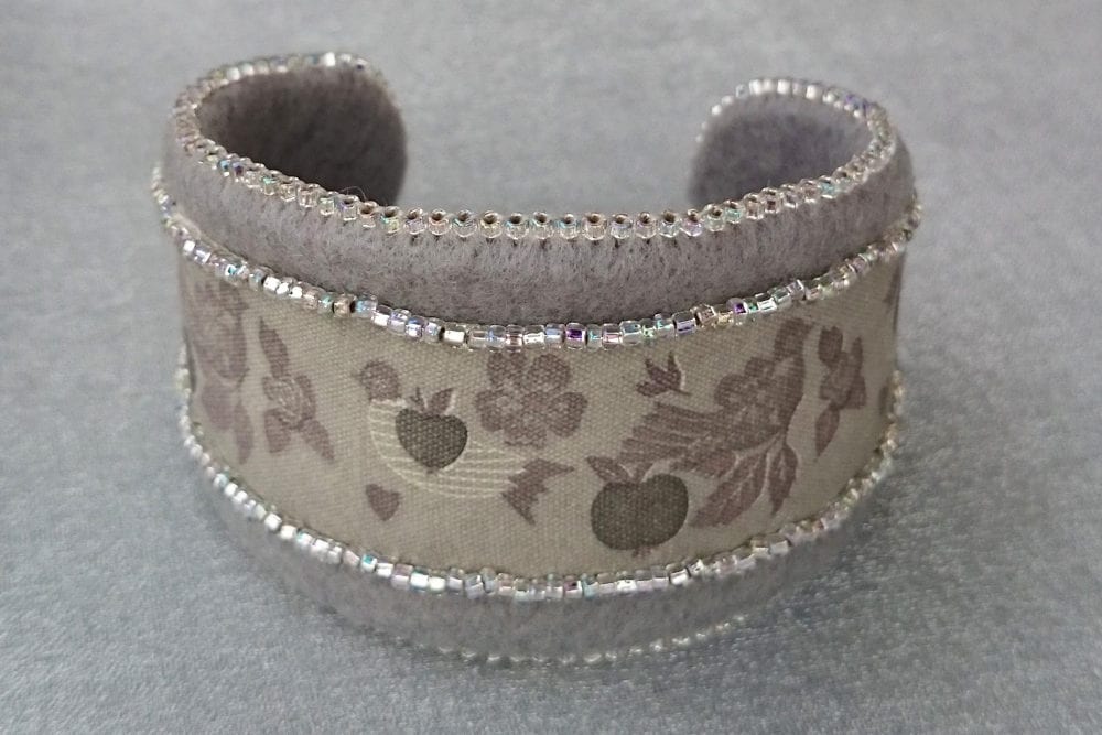 Ribbon and Felt Bead Embroidered Cuff Bracelet