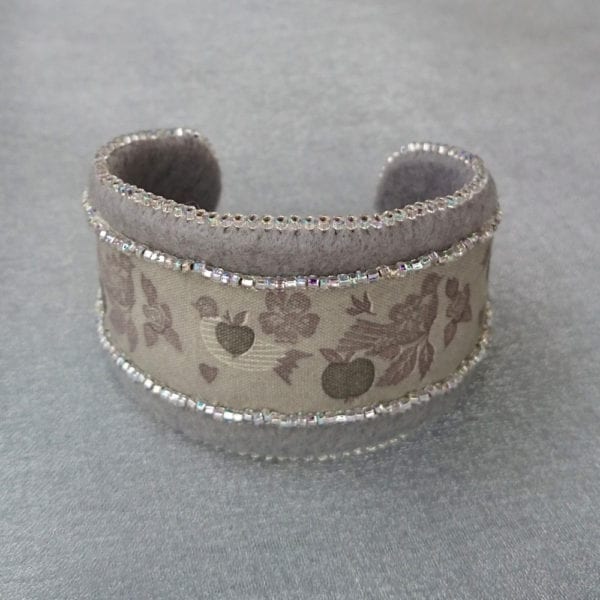 Ribbon & Felt Bead Embroidered Cuff Bracelet