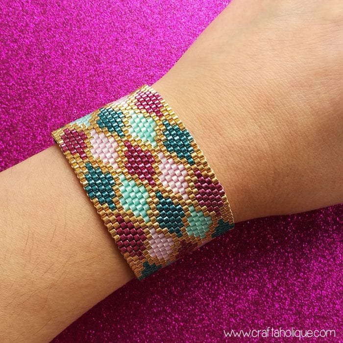 Peyote Stitch Cuff Bracelet Pattern Colourful Argyle Miyuki Pattern