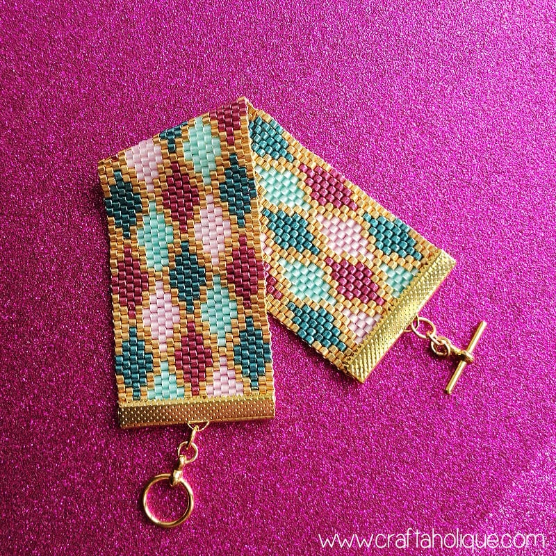 Peyote Stitch Cuff Bracelet Pattern - Colourful Argyle Diamonds - Miyuki Beading Pattern