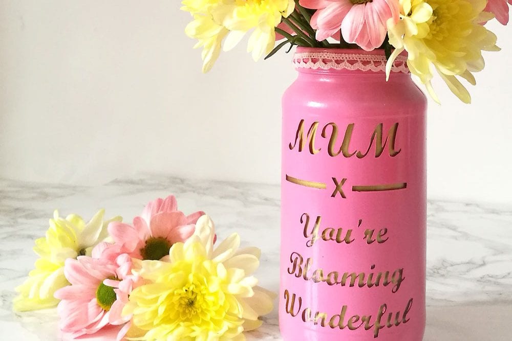 Mothers Day Craft Ideas - Pretty Jam Jar Vase - Silhouette Cameo - a detailed guide from Craftaholique