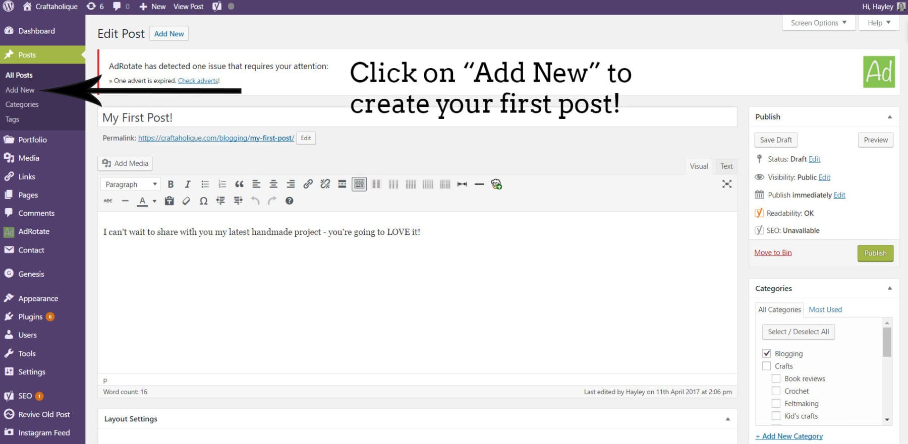 How to create your first WordPress post