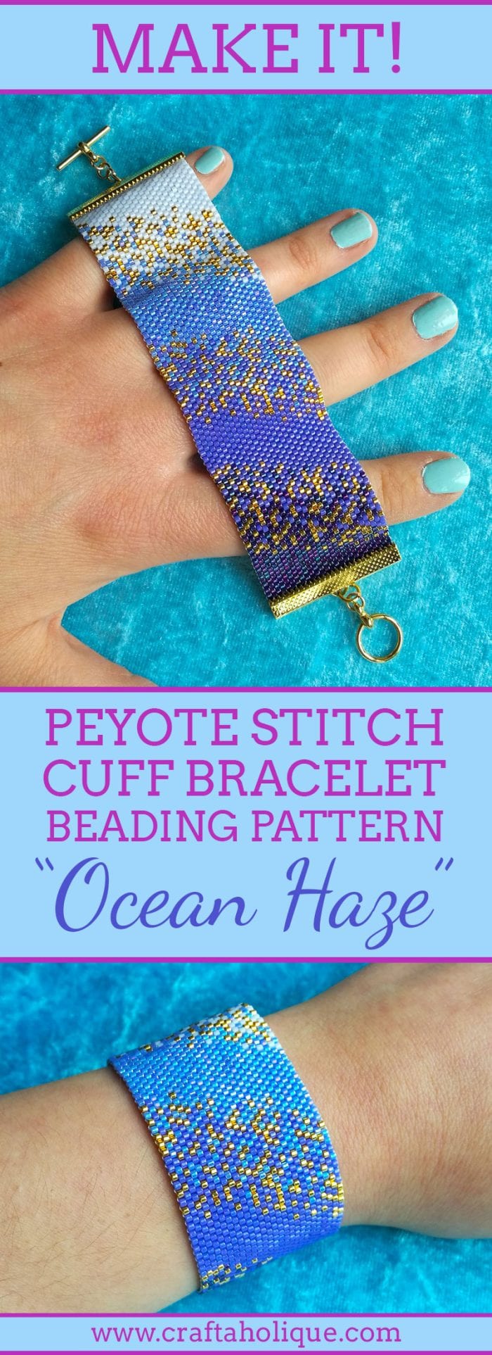 Peyote Stitch Beaded Cuff Bracelet Pattern - Ocean Haze - Craftaholique