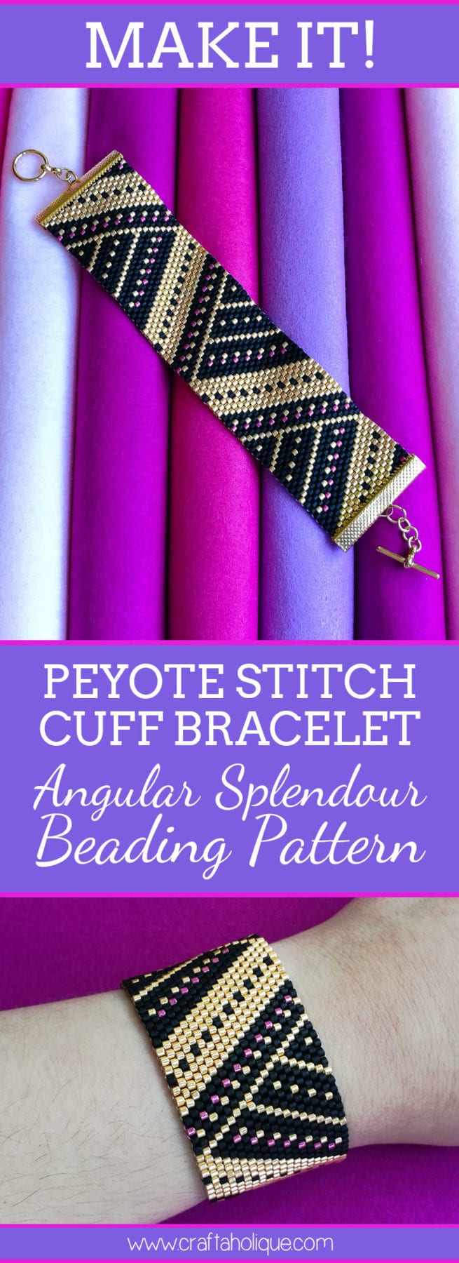 Peyote Stitch Cuff Bracelet Pattern - easy beading project with even count peyote stitch