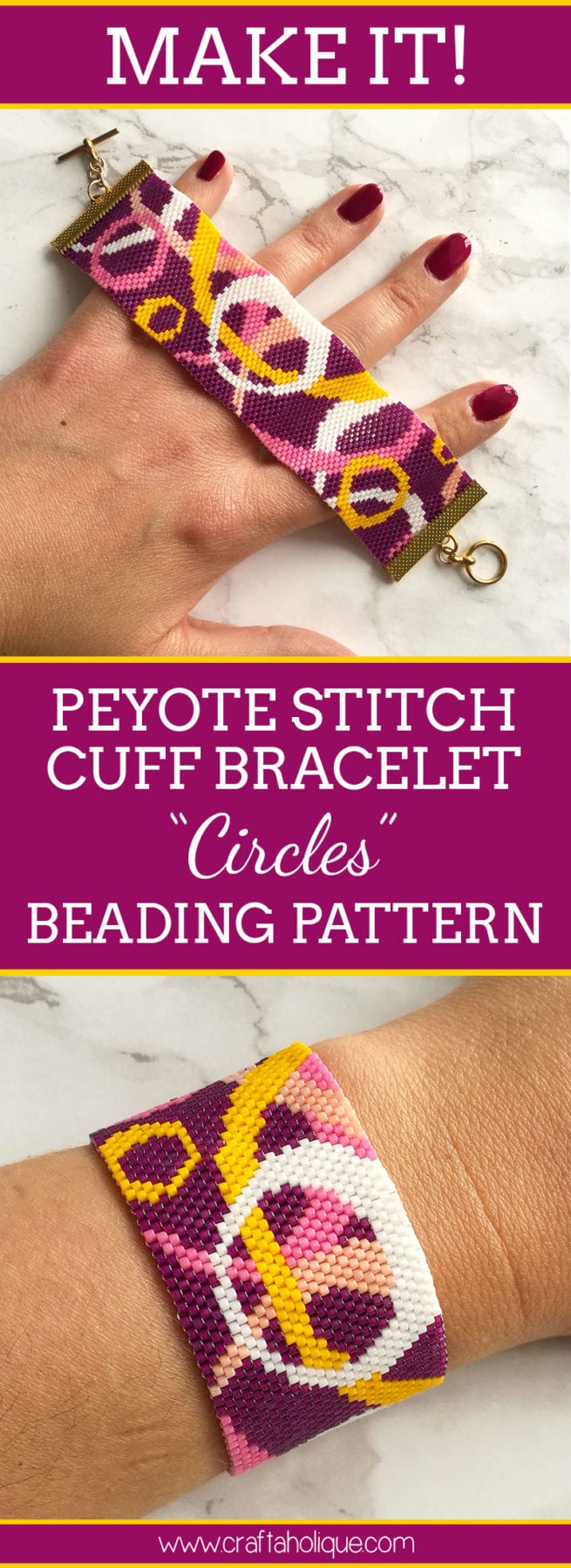 Circle design peyote stitch bracelet pattern by Craftaholique