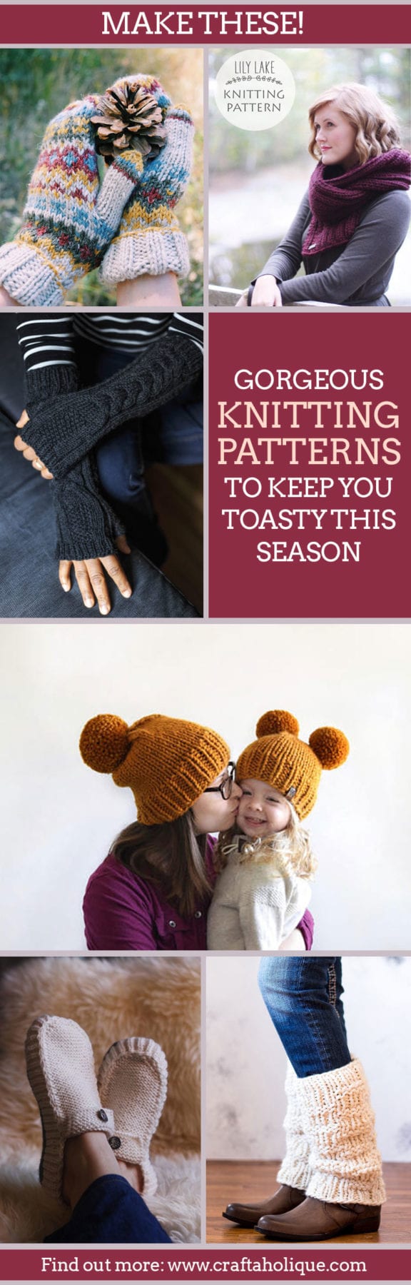 Autumn winter knitting patterns - knitted bobble hat, knitted leg warmers, knitted mittens and more