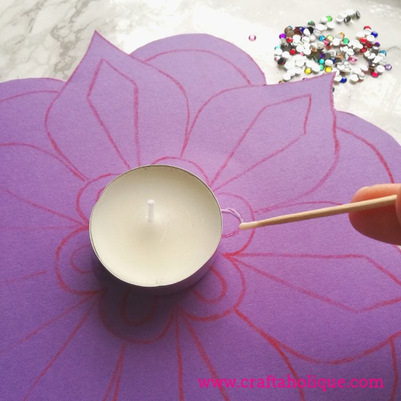 Diwali tealight DIY with flat back rhinestone gems
