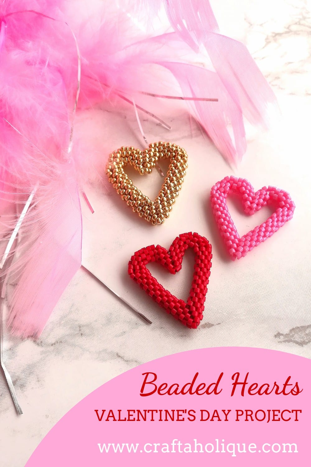 Valentine's Day craft project making beaded hearts