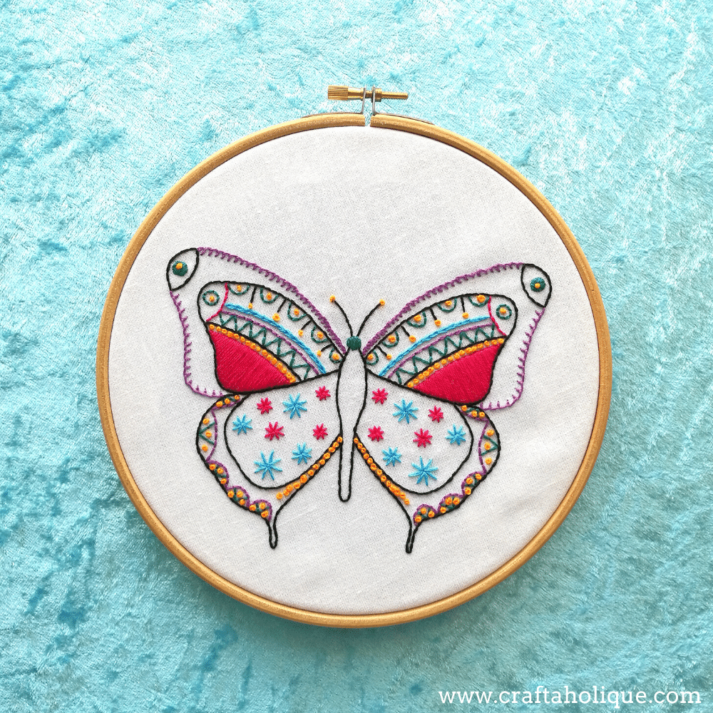 Beginner embroidery butterfly pattern from Hawthorn Handmade