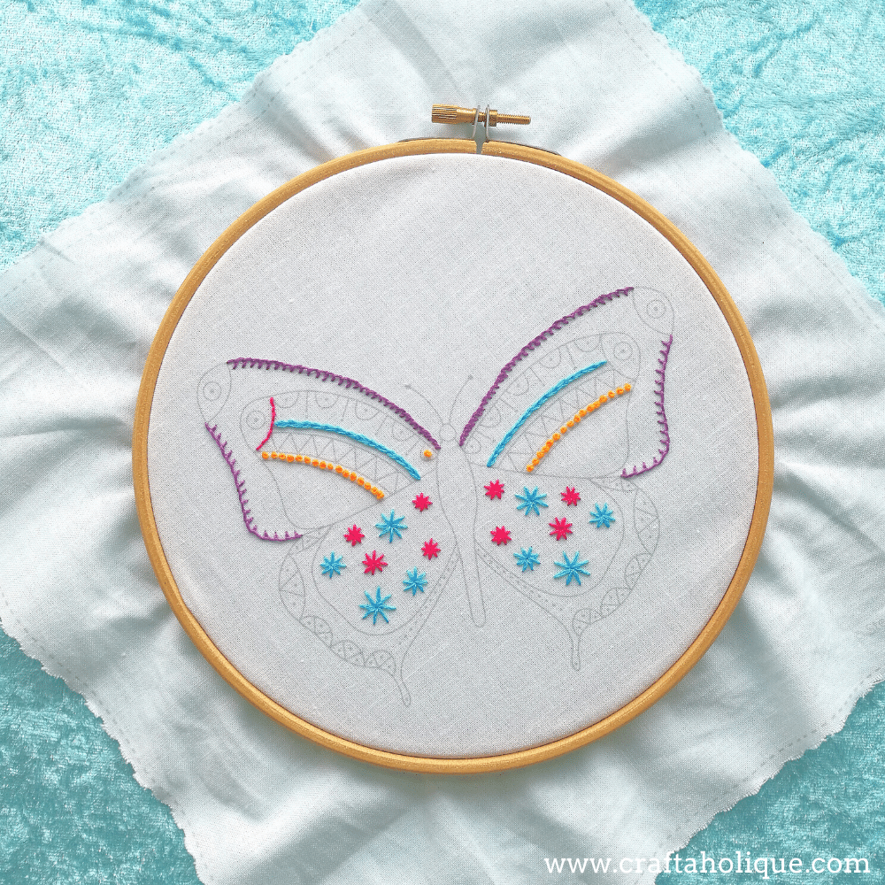 Beginner embroidery project butterfly from Hawthorne Handmade